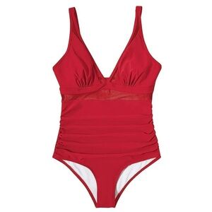 Red Mesh Tummy Control One-Piece Swimsuit